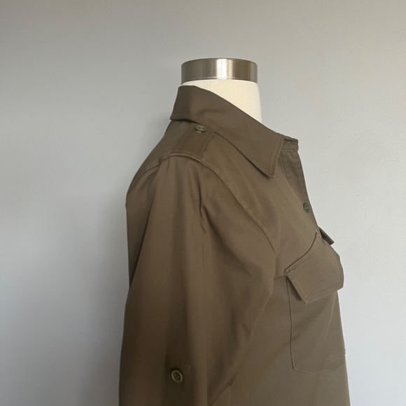 Theory Military Green Long Roll up Sleeve Button Up Cotton Casual Collared Dress - Picture 9 of 11